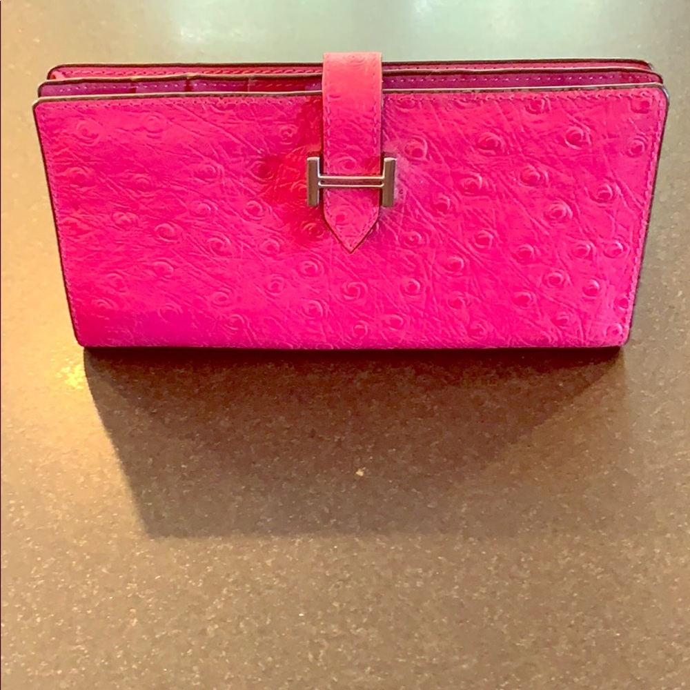 Hermès Bright Pink Ostrich Bearn Wallet